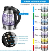 ForMe Üveg Vízforraló 1.8L Hőmérséklet Kijelzés LED 60-100°C Fekete 2