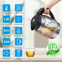 ForMe Üveg Vízforraló 1.8L Hőmérséklet Kijelzés LED 60-100°C Fekete 5