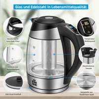 ForMe Üveg Vízforraló 1.8L Hőmérséklet Kijelzés LED 60-100°C Fekete 4