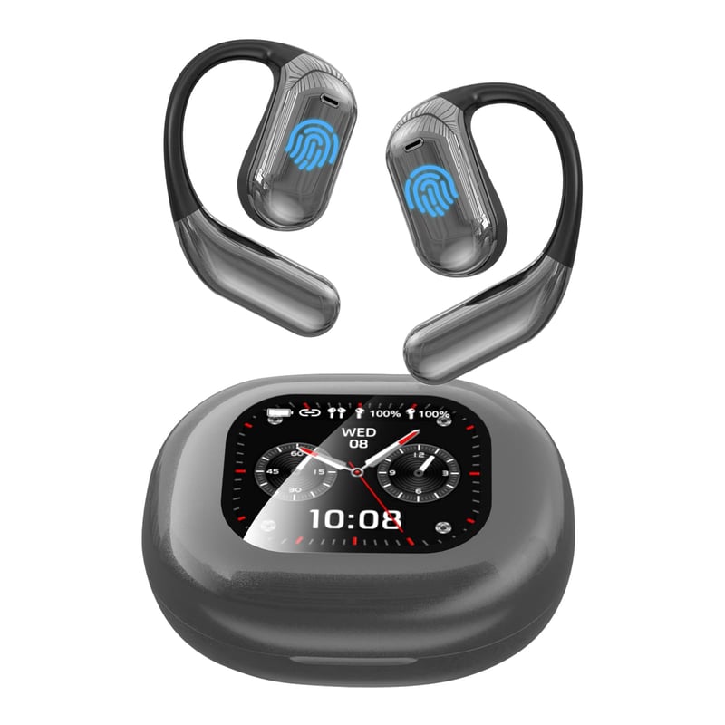 Căști cu traducător AI FormiPow, traducător 3 în 1 pentru 144 de limbi cu ecran tactil LCD, căști cu design open-ear, traducere în timp real pentru călătorii, studiu și sport, gri