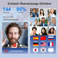 Căști cu traducător AI FormiPow, traducător 3 în 1 pentru 144 de limbi cu ecran tactil LCD, căști cu design open-ear, traducere în timp real pentru călătorii, studiu și sport, gri 3
