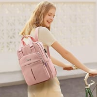 FORRICA Női Hátizsák USB Töltőporttal Vízálló Iskolai Nylon Daypack Rózsaszín 2