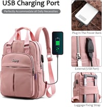 FORRICA Női Hátizsák USB Töltőporttal Vízálló Iskolai Nylon Daypack Rózsaszín 4