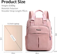 FORRICA Női Hátizsák USB Töltőporttal Vízálló Iskolai Nylon Daypack Rózsaszín 6