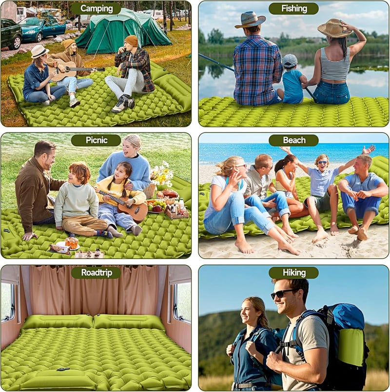 FORRINX Önfelfújó Kétszemélyes Kempingmatrac 200x130 cm - Ultrakönnyű Vízálló Matrac Beépített Párnával, Túrázáshoz, Sátrazáshoz
