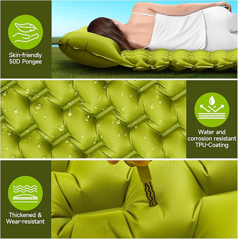 FORRINX Önfelfújó Kétszemélyes Kempingmatrac 200x130 cm - Ultrakönnyű Vízálló Matrac Beépített Párnával, Túrázáshoz, Sátrazáshoz