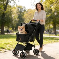 Forroby 3 az 1-ben összecsukható kutya babakocsi 15 kg-ig macskának és kutyának, 360 fokos kerekek, hálós ablak, italtartó, kosár 7
