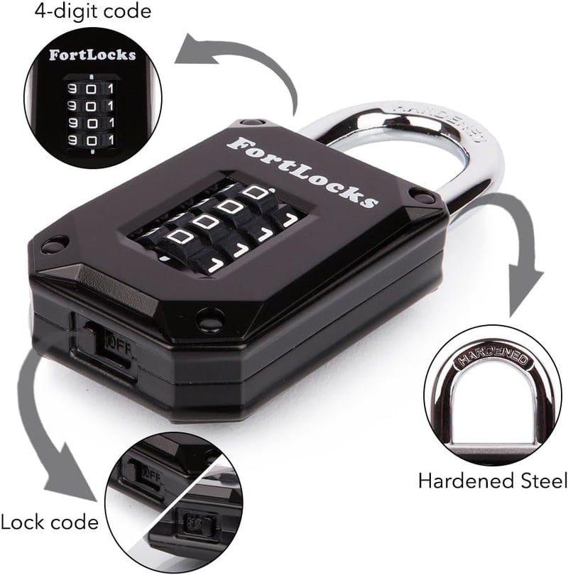 FortLocks 2 darabos edzőterem lakat - 4 számjegyű, rozsdamentes acél, időjárásálló kombinációs lakat
