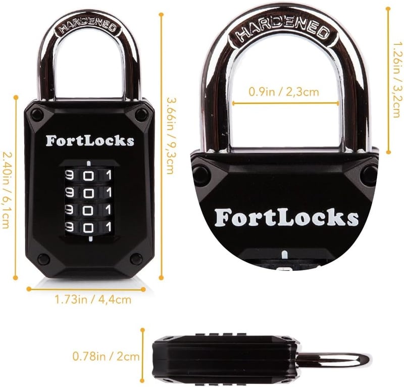 FortLocks 2 darabos edzőterem lakat - 4 számjegyű, rozsdamentes acél, időjárásálló kombinációs lakat