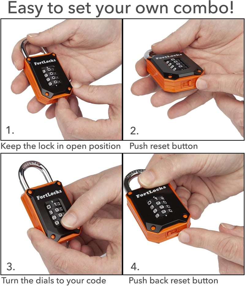 FortLocks 2 darabos edzőterem lakat - 4 számjegyű, rozsdamentes acél, időjárásálló kombinációs lakat