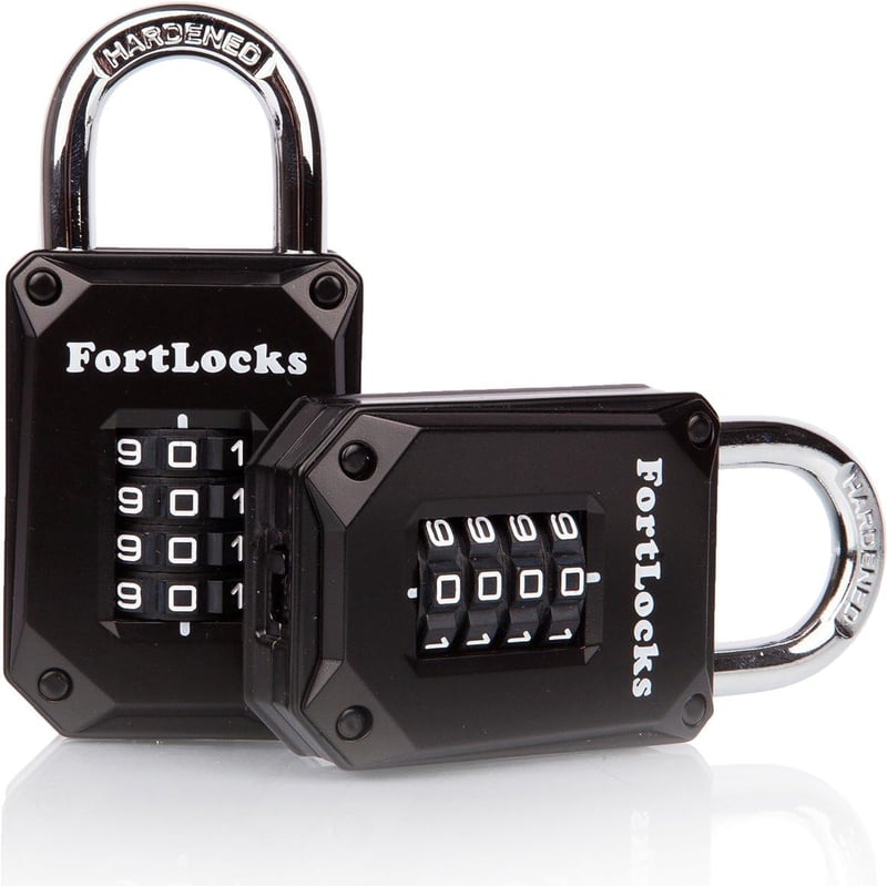 FortLocks 2 darabos edzőterem lakat - 4 számjegyű, rozsdamentes acél, időjárásálló kombinációs lakat