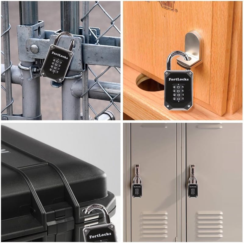 FortLocks 2 darabos edzőterem lakat - 4 számjegyű, rozsdamentes acél, időjárásálló kombinációs lakat