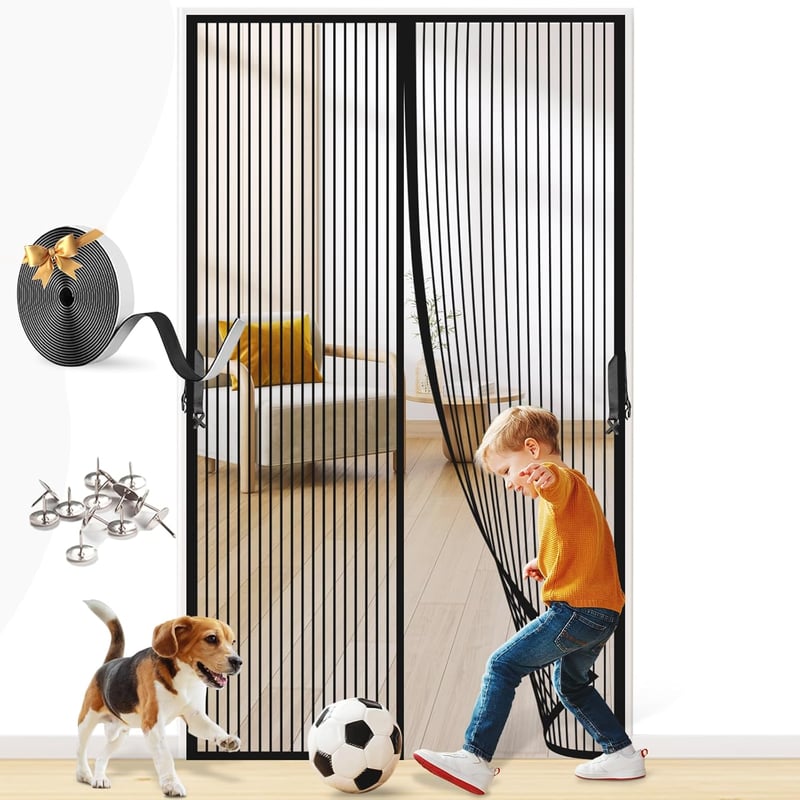 FORTRY Mágneses Szúnyogháló Ajtóra 90x210cm Ragasztós Rögzítés Fúrás Nélkül