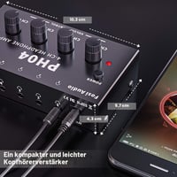 Amplificator pentru căști stereo Fosi Audio PH04 cu 4 canale, din metal, distribuitor portabil pentru căști cu adaptor 12V 1,5A pentru studio și scenă 6