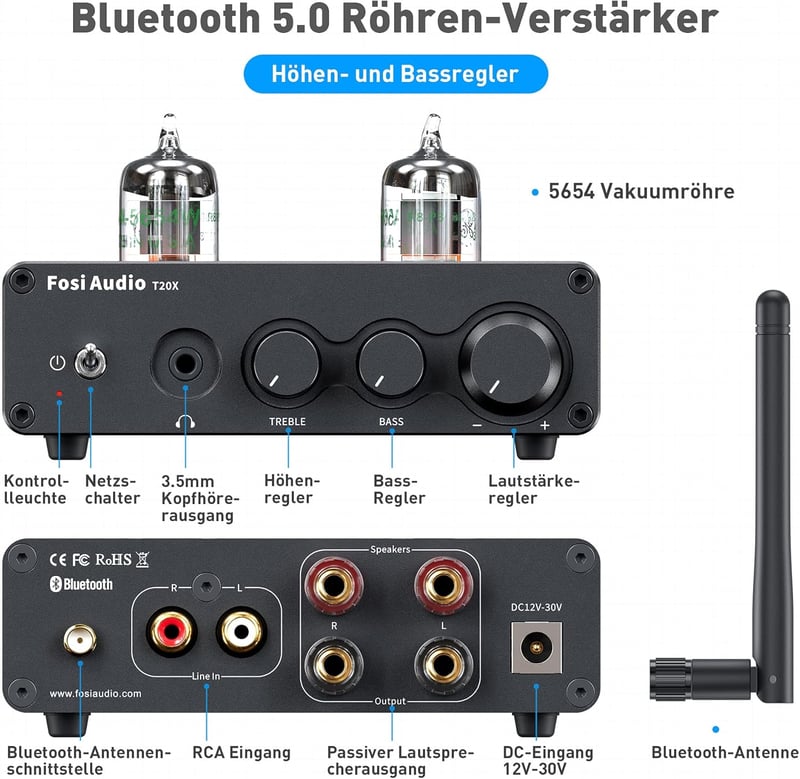 Fosi Audio T20X 200W Bluetooth 5.0 Csöves Erősítő Stereo Vevő