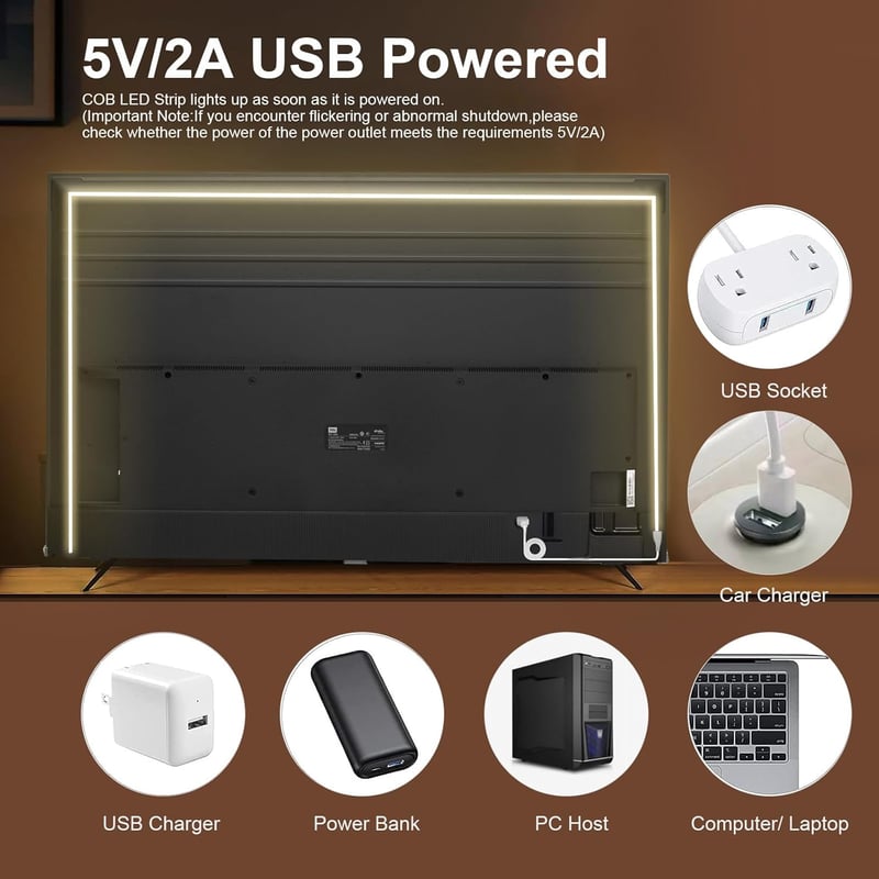 Fosingut COB LED szalag 3m USB 5V természetes fehér 4000K önragasztó konyha TV