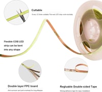 Fosingut COB LED Szalag 3m USB Melegfehér 3000K 480 LED/m Öntapadós Világítás Konyha TV Háttérvilágítás Tükör PC Hálószoba 5