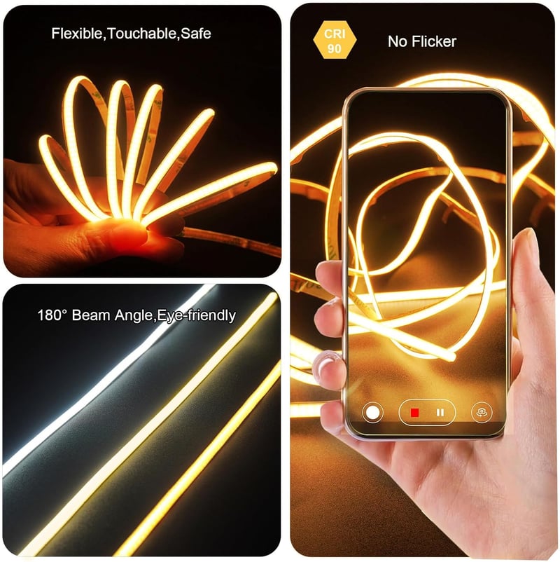 Fosingut COB LED Szalag 3m USB Melegfehér 3000K 480 LED/m Öntapadós Világítás Konyha TV Háttérvilágítás Tükör PC Hálószoba