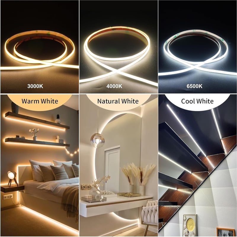 Fosingut COB LED Szalag 3m USB Melegfehér 3000K 480 LED/m Öntapadós Világítás Konyha TV Háttérvilágítás Tükör PC Hálószoba