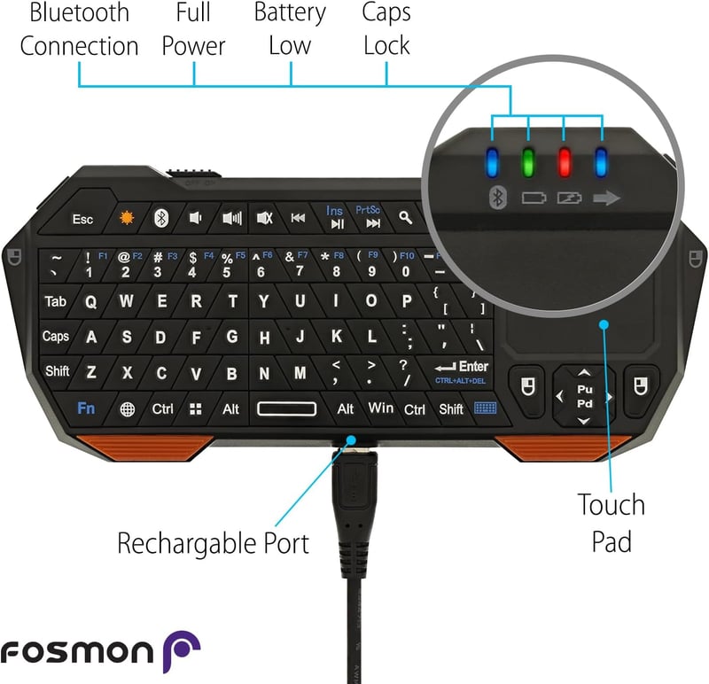 Fosmon Hordozható Bluetooth Billentyűzet Touchpad-dal iOS Android Windows PS4 Tablethez