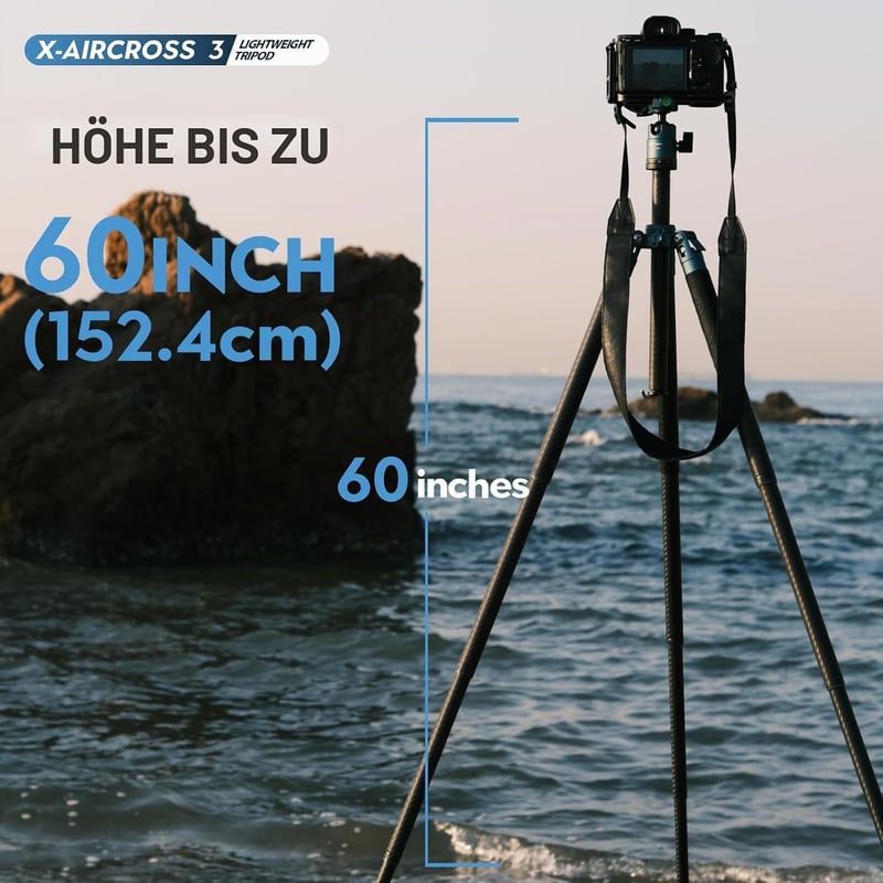 Fotopro 151 cm szénszálas utazó kamera állvány, 360° gömbfej, 0,94 kg, 10 kg terhelhetőség
