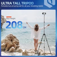 Fotopro 208 cm Kamera Állvány 360° Gömbfejjel - Telefontartóval, Összecsukható Alumínium Háromlábú Állvány Kamerákhoz és Mobiltelefonokhoz,  4