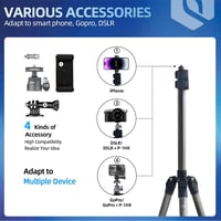 Fotopro 208 cm Kamera Állvány 360° Gömbfejjel - Telefontartóval, Összecsukható Alumínium Háromlábú Állvány Kamerákhoz és Mobiltelefonokhoz,  3