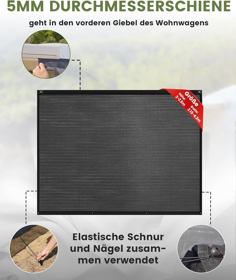 FoundGo napvédő előtető lakóautóhoz 200x370cm HDPE erős szövet