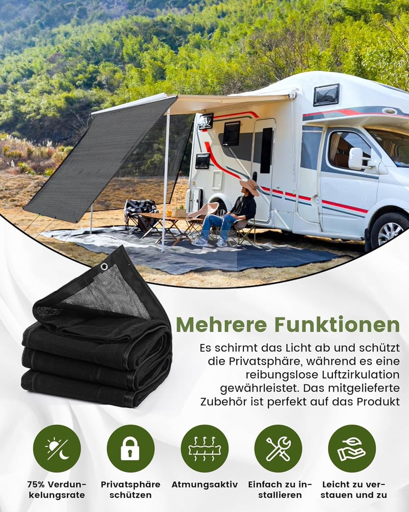 FoundGo napvédő előtető lakóautóhoz 200x370cm HDPE erős szövet