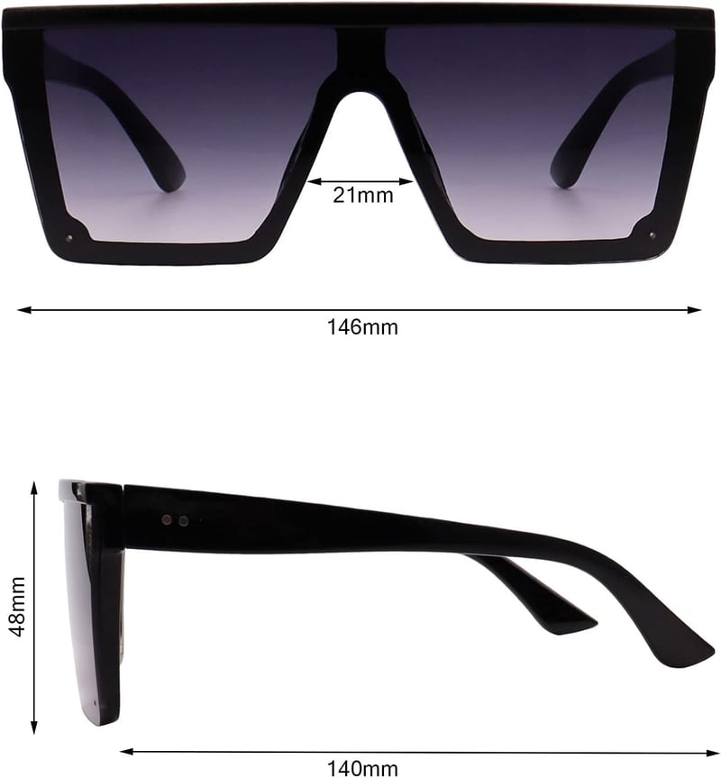 FOURCHEN Négyzetes Túlméretezett Napszemüveg Női Férfi Unisex Nagy Keret Lapos Felső Divatos Retro Stílus