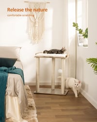 FourFurPets Greige turn pentru pisici din lemn, 68 cm înălțime, 6 stâlpi de zgâriat din sisal de 30 cm, platformă 56x40 cm, pernă detașabilă, pom-pom, ușor de curățat 3