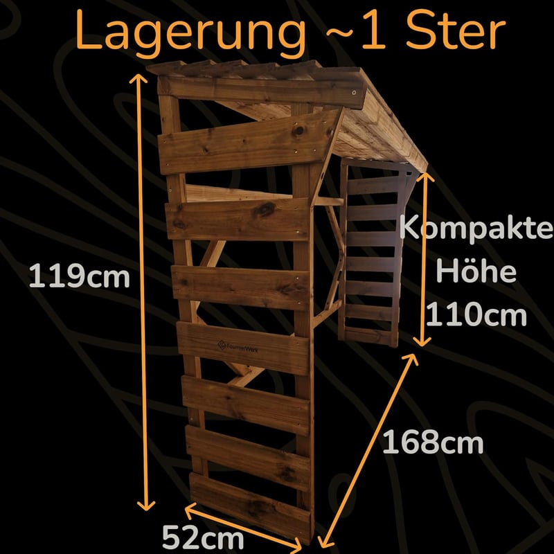 FournierWerk Kültéri Tűzifa Tároló Polc - Európai FSC Minősített Fából, Barna, Impregnált, Rozsdaálló, 1 Űrméter Kapacitás, 168x119x52 cm