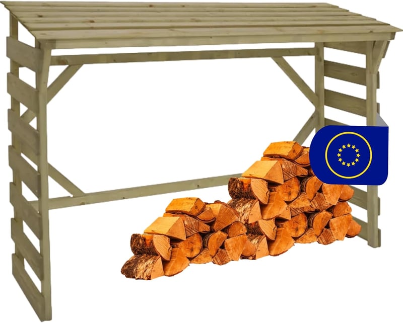 FournierWerk Kültéri Tűzifa Tároló Polc - Európai FSC Minősített Fából, Barna, Impregnált, Rozsdaálló, 1 Űrméter Kapacitás, 168x119x52 cm