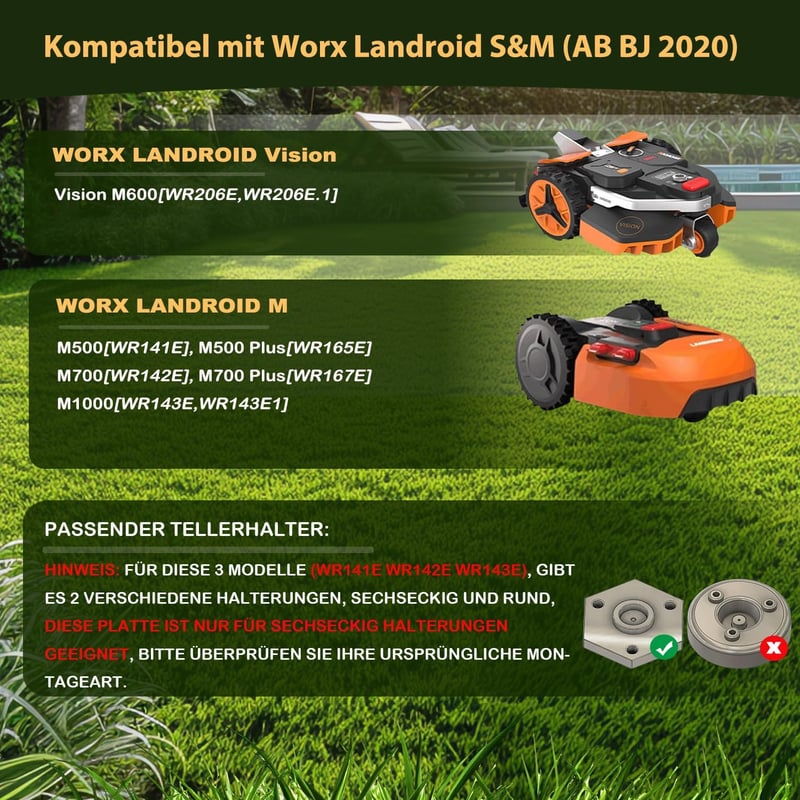 FourShow Worx Landroid S&M fűnyíró robot vágótárcsa + 6 penge 2020 - For Worx S&m (2020 Onwards)