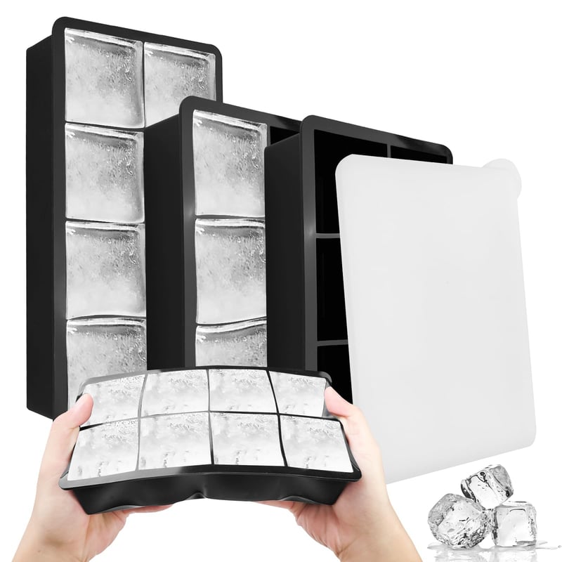 Fousenuk set od 3 velika kalupa za led s poklopcem (6 odjeljaka x2 + 8 odjeljaka x1) – Silikonski kalupi za led