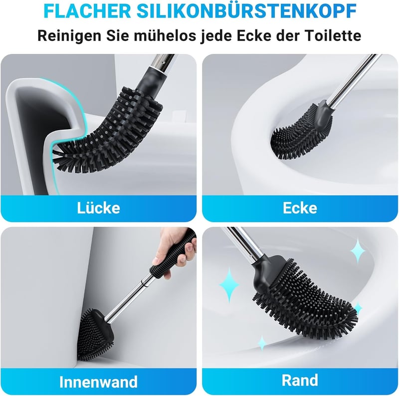 Fowooyeen szilikon WC kefe fekete, fali, rozsdamentes acél nyéllel, szívforma, fúrás nélkül