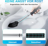 Fowooyeen szilikon WC kefe fekete, fali, rozsdamentes acél nyéllel, szívforma, fúrás nélkül 4