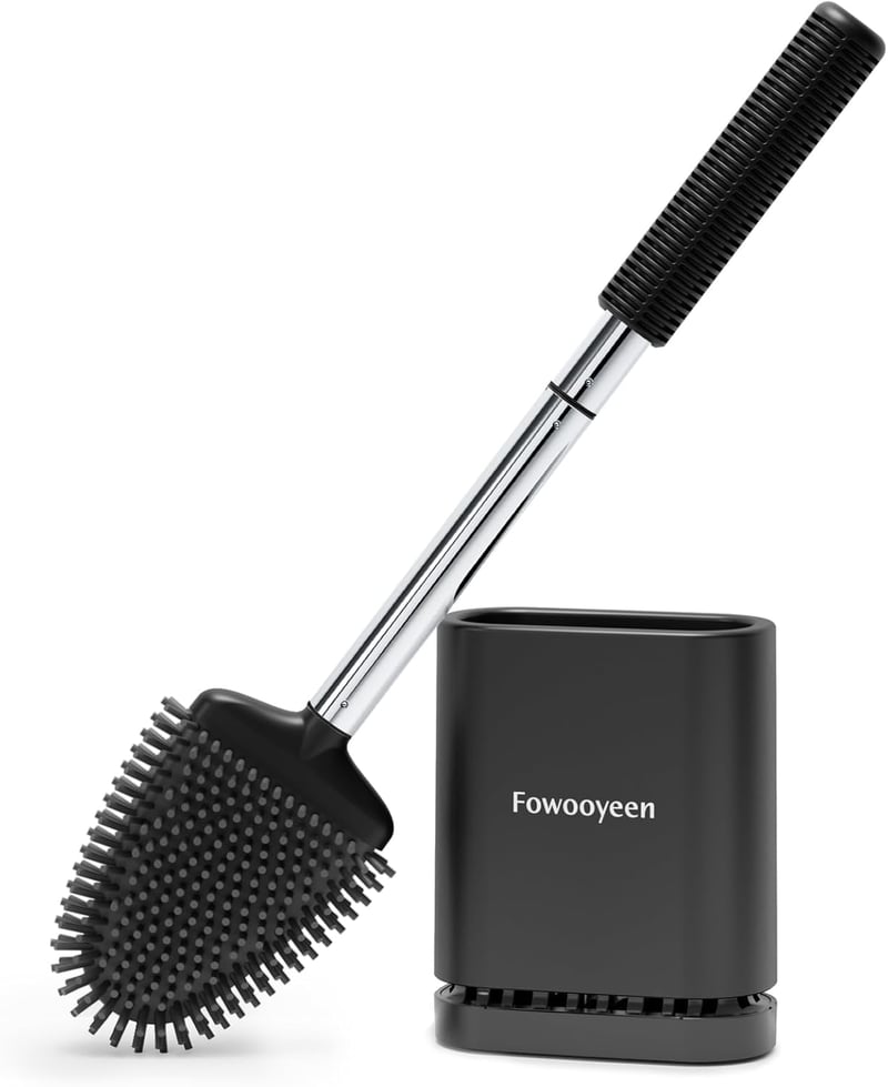Fowooyeen szilikon WC kefe fekete, fali, rozsdamentes acél nyéllel, szívforma, fúrás nélkül