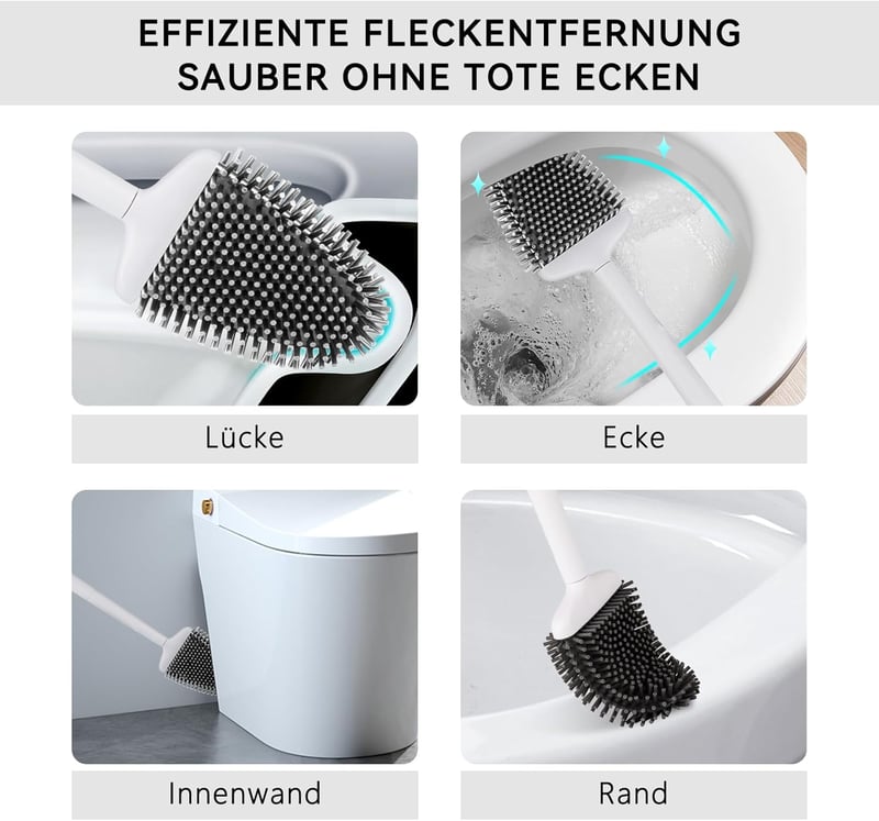 Fowooyeen szilikon WC kefe tartóval, falra szerelhető vagy állványos, fehér matt