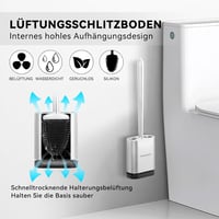 Fowooyeen szilikon WC kefe tartóval, falra szerelhető vagy állványos, ezüst matt 5