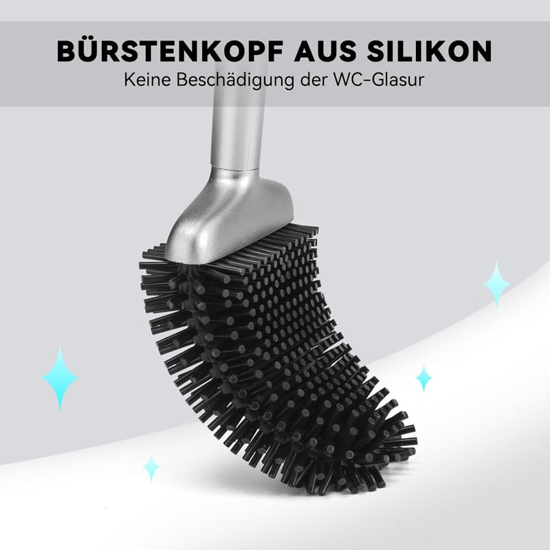 Fowooyeen szilikon WC kefe tartóval, falra szerelhető vagy állványos, ezüst matt