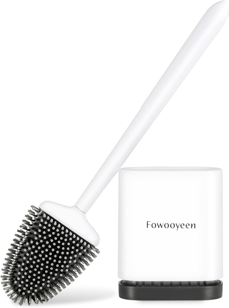 Fowooyeen szilikon WC kefe tartóval, falra szerelhető vagy állványos, fehér matt