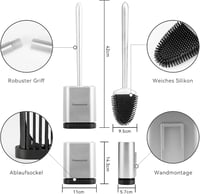 Fowooyeen szilikon WC kefe tartóval, falra szerelhető vagy állványos, ezüst matt 7