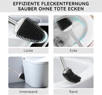Fowooyeen szilikon WC kefe tartóval, falra szerelhető vagy állványos, ezüst matt 4