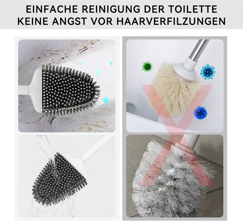 Fowooyeen szilikon WC kefe tartóval, falra szerelhető vagy állványos, fehér matt