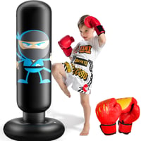 FOYOCER Ninja nafukovacie boxerské vrece pre deti s boxerskými rukavicami, 165 cm, čierne, pre deti od 3 do 12 rokov, hrubý materiál, aktívna hra a odbúravanie stresu 1