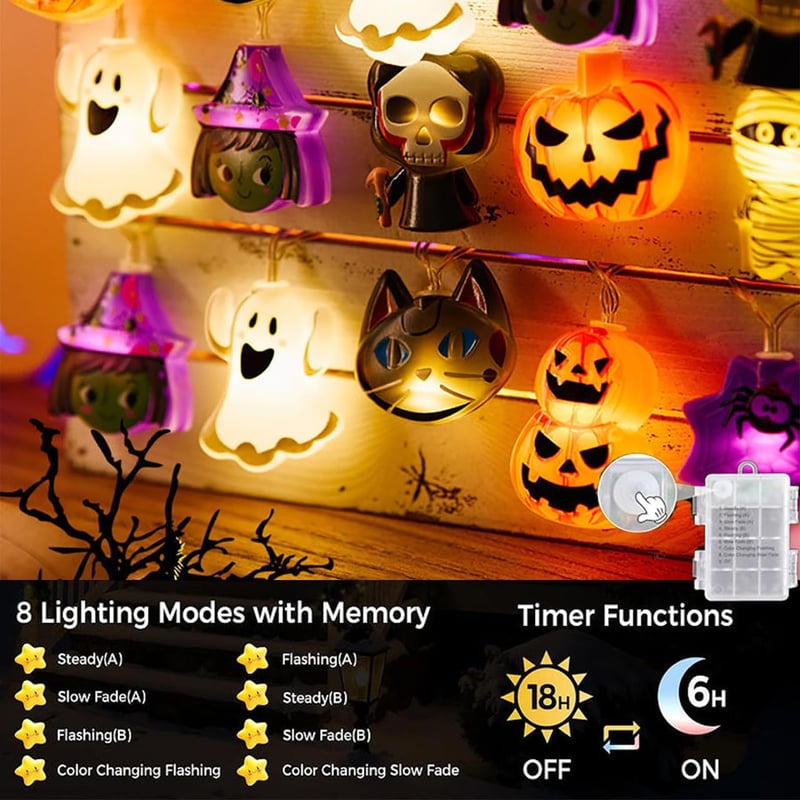 FPEAOB Halloween LED fényfüzér 3m 20 LED időzítővel vízálló dekoráció