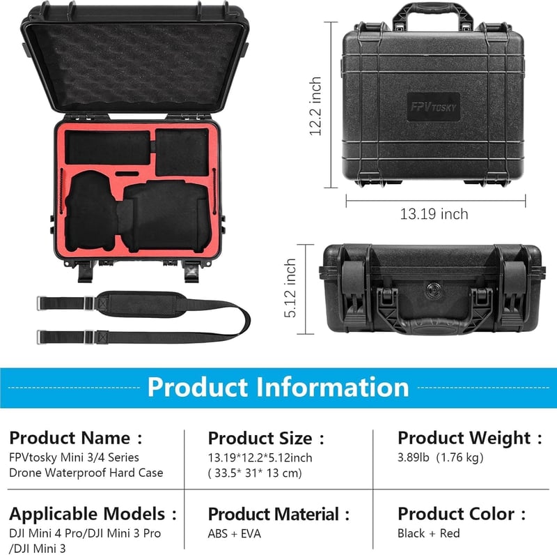 FPVtosky Vízálló Drón Táska DJI Mini 4 Pro/Mini 3 Pro - Kétrétegű Kompakt Hordtáska Fly More Combo Készlethez, Utazáshoz és Túrázáshoz
