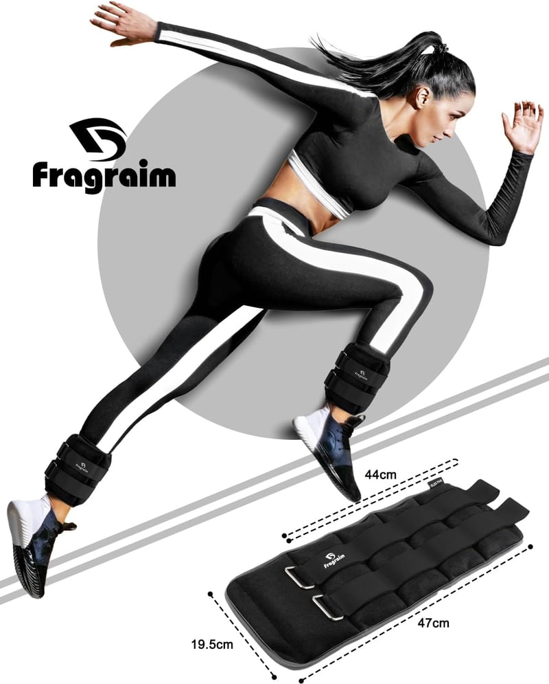 Fragraim Súlyozott Bokapánt 0,5-5 kg - Állítható Neoprén Csuklósúly és Bokasúly Edzéshez, Futáshoz, Fitneszhez - Fekete - 5 kg x 2
