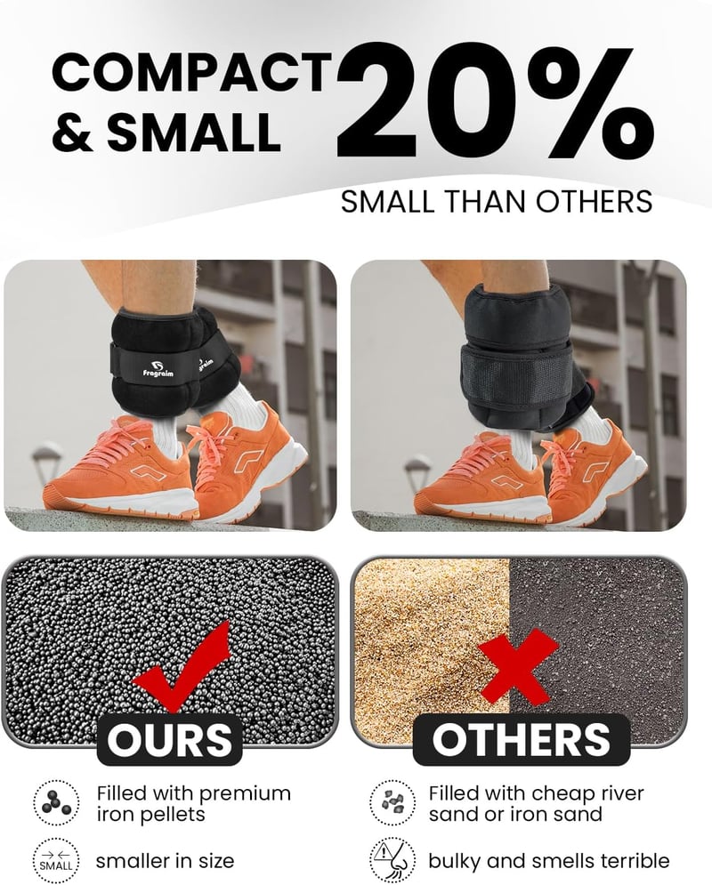 Fragraim Súlyozott Bokapánt 0,5-5 kg - Állítható Neoprén Csuklósúly és Bokasúly Edzéshez, Futáshoz, Fitneszhez - Fekete - 5 kg x 2